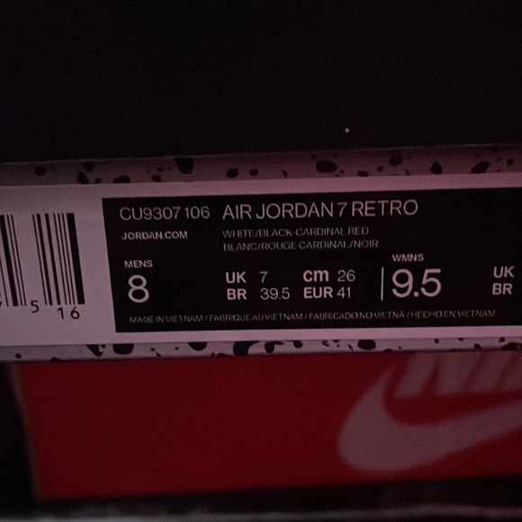 Jordan 7 Cardinal Size 8 - Picture 4 of 4